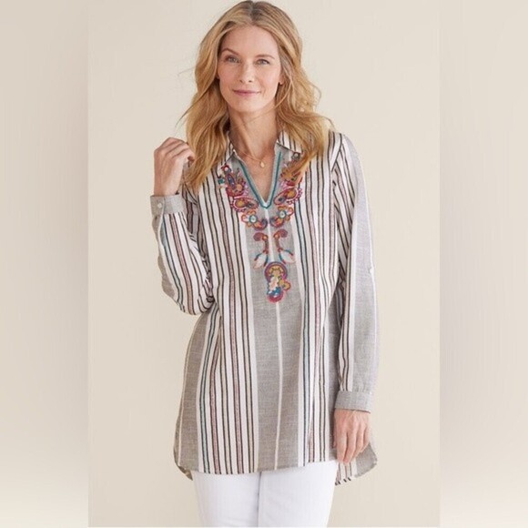 soft surroundings brookhaven embroidered tunic blouse - Picture 1 of 11